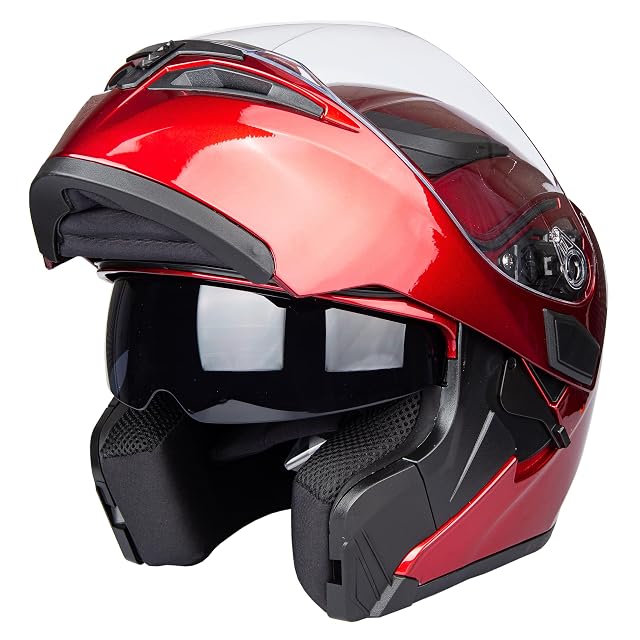 Klapphelm JIEKAI JK902 in Rot, Kinnbügel geschlossen
