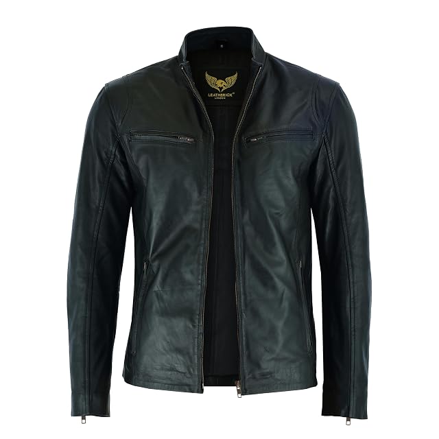 Café-Racer-Lederjacke Leatherick Hooper in Schwarz