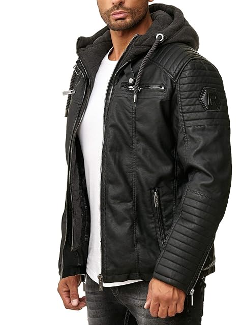 Redbridge 2-in-1-Bikerjacke aus Kunstleder mit kontrastfarbiger Kapuze