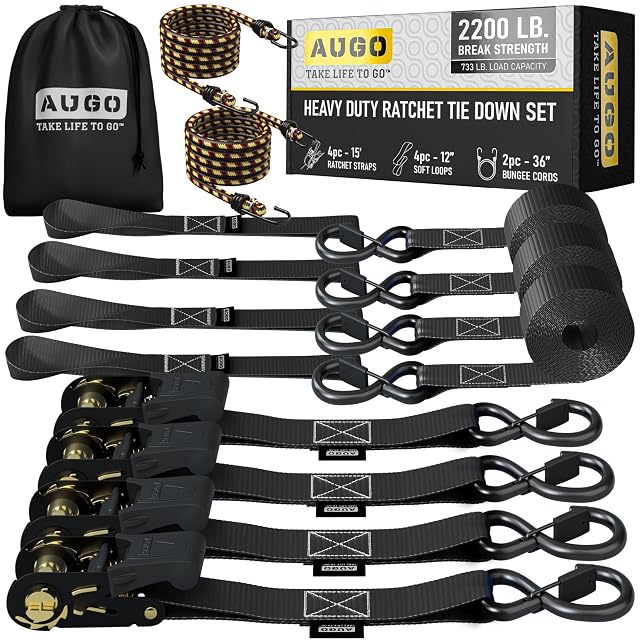 Viererpack Ratschengurte AUGO mit Schlaufen und Spanngummis