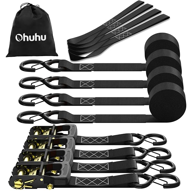 Viererpack schwarzer Ratschengurte Ohuhu mit S-Haken