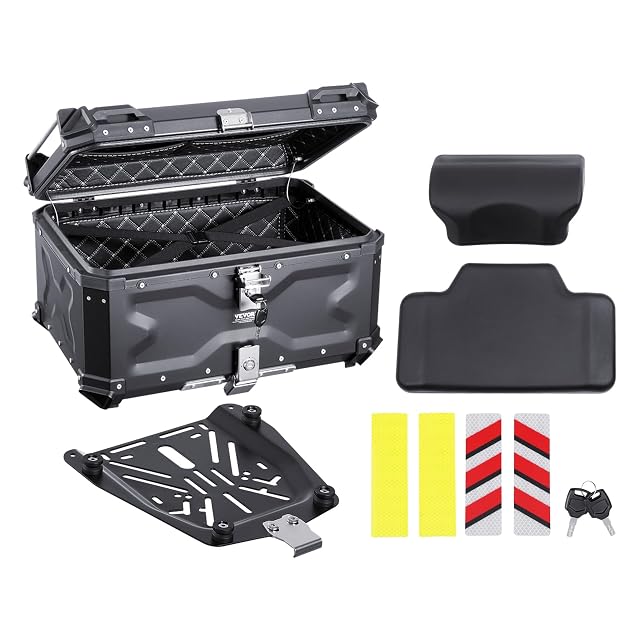 Aluminium-Topcase VEVOR mit 65 L und Rückenpolster